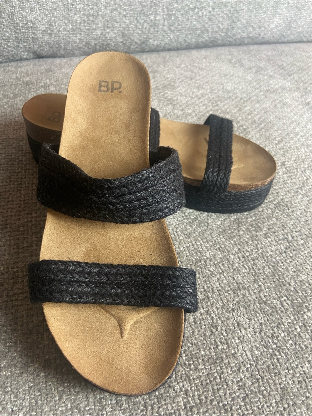 bp Black Braided Double-Strap Platform Mules size 7.5